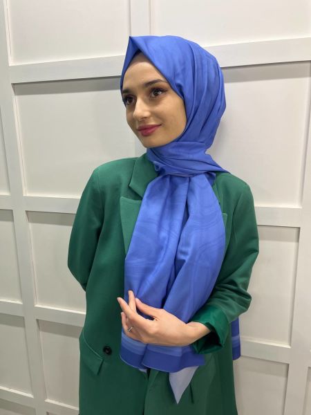 Nef Scarf Dijital Baskı Tek Renk Şal 00856 İNDİGO