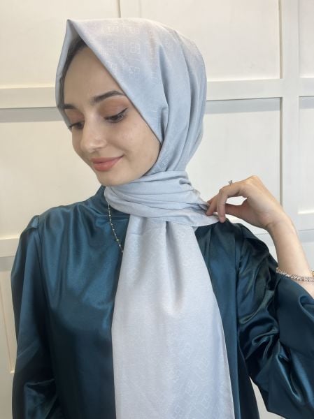 Emproyal Seher Monogram Shawl, Women's Hijab Monogram Shawl 01085 LIGHT GRAY