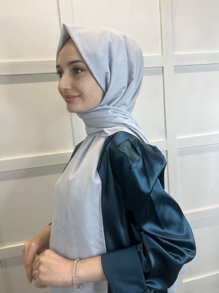 Emproyal Seher Monogram Shawl, Women's Hijab Monogram Shawl 01085 LIGHT GRAY