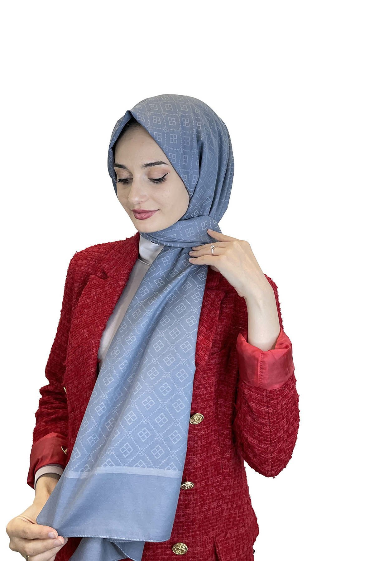 Emproyal Seher Monogram Shawl, Women's Hijab Monogram Shawl 01085 GRAY