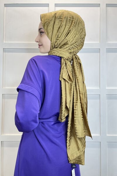 Pyramid Jacquard Shawl - Geometric Patterned Jacquard Shawl 01155 MUSTARD