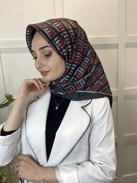 Quare Kristal Eşarp, Çizgi Desenli 01067 SİYAH KIRMIZI