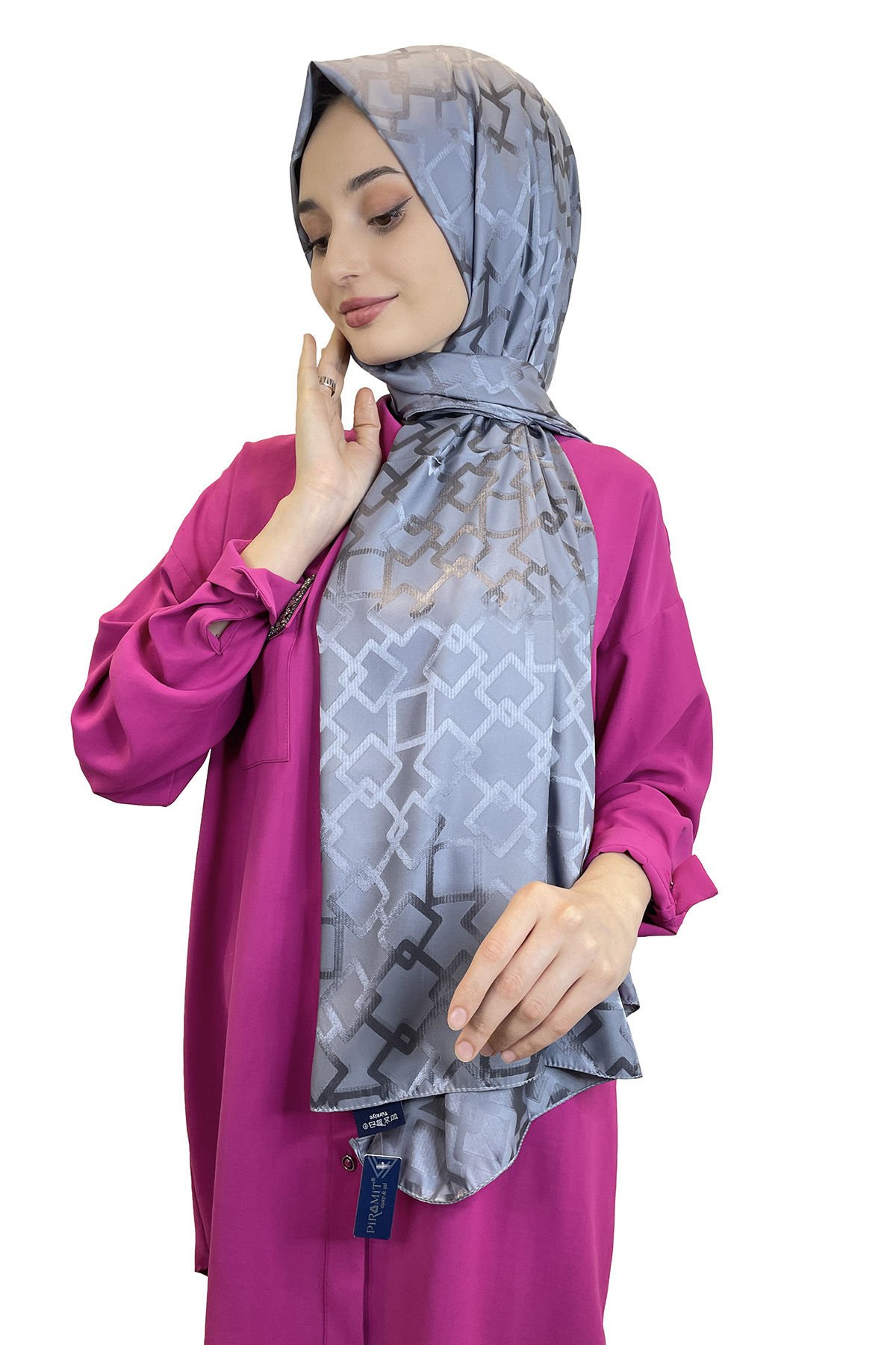 Pyramid Jacquard Shawl - Chain Patterned Jacquard Shawl 01154 DARK GRAY