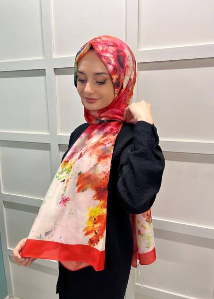 Siyane Scarf Flower Desen Şal 00802 NAR ÇİÇEĞİ