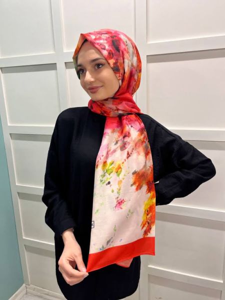 Siyane Scarf Flower Desen Şal 00802 NAR ÇİÇEĞİ