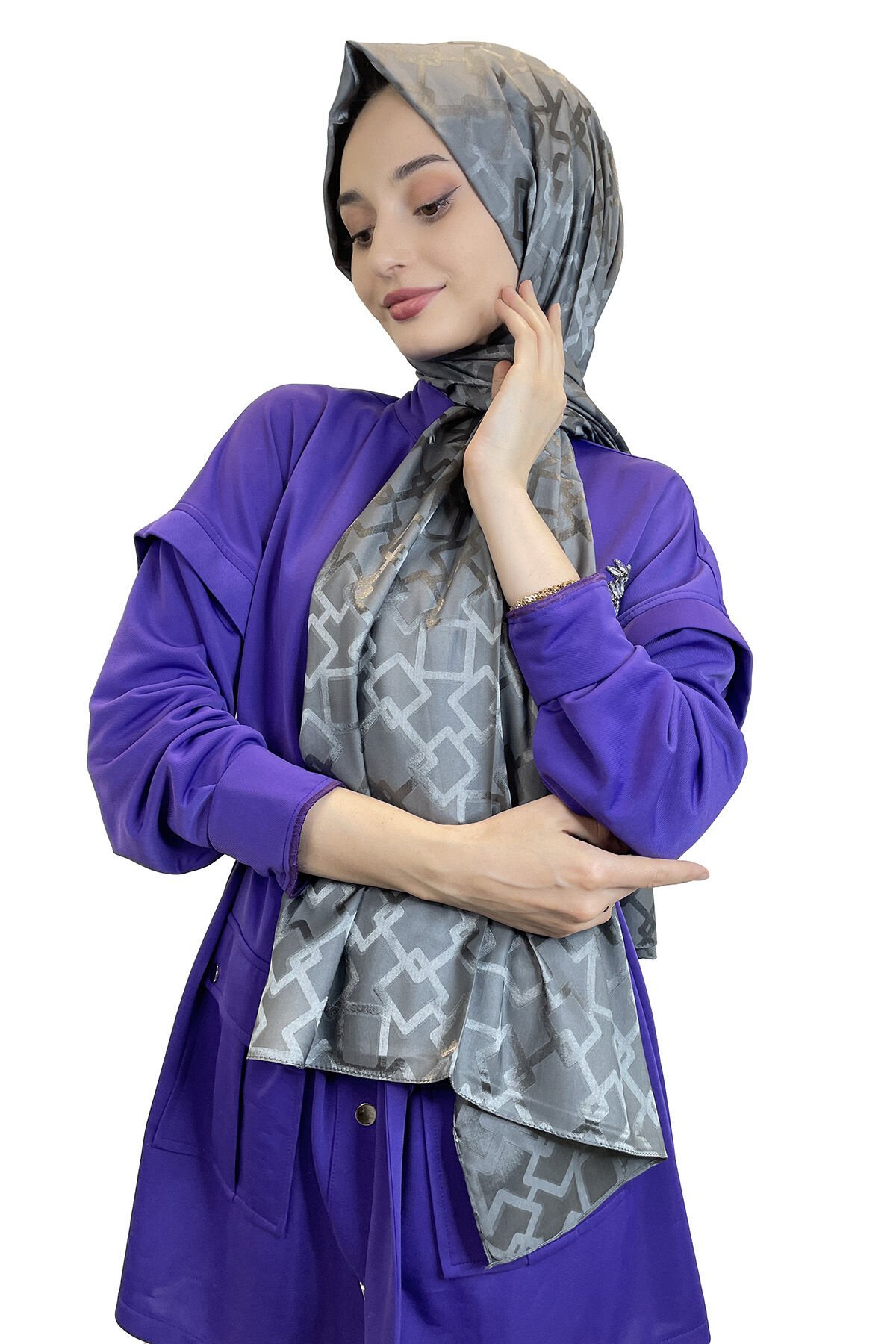 Pyramid Jacquard Shawl - Chain Patterned Jacquard Shawl 01154 ANTHRACITE