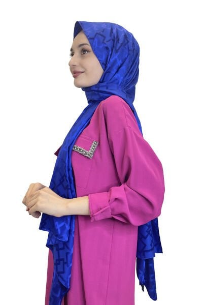 Piramit Jakarlı Şal - Zincir Desenli Jakar Şal 01154 SAKS