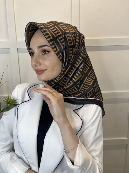 Quare Kristal Eşarp, Çizgi Desenli 01067 SİYAH SARI