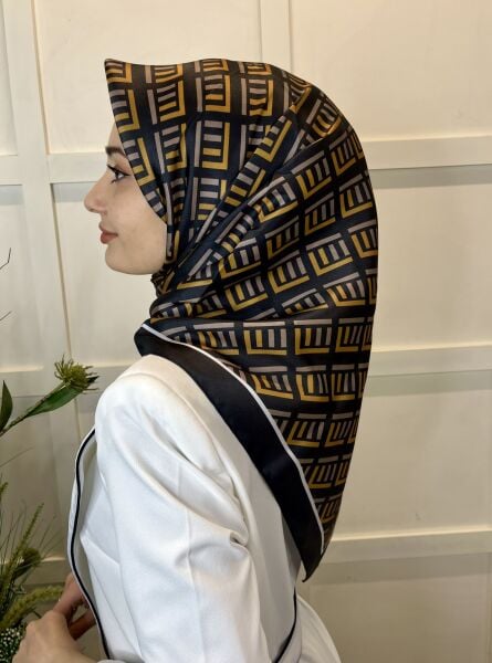Quare Kristal Eşarp, Çizgi Desenli 01067 SİYAH SARI