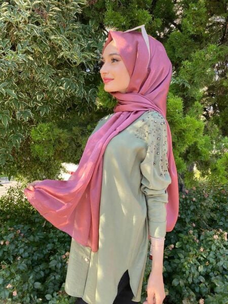 Kroren By Armanda Janjan, Janjanlı Şifon Şal İEKR7301 GÜL KURUSU 2