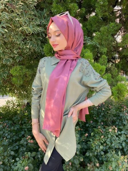 Kroren By Armanda Janjan, Janjanlı Şifon Şal İEKR7301 GÜL KURUSU 2