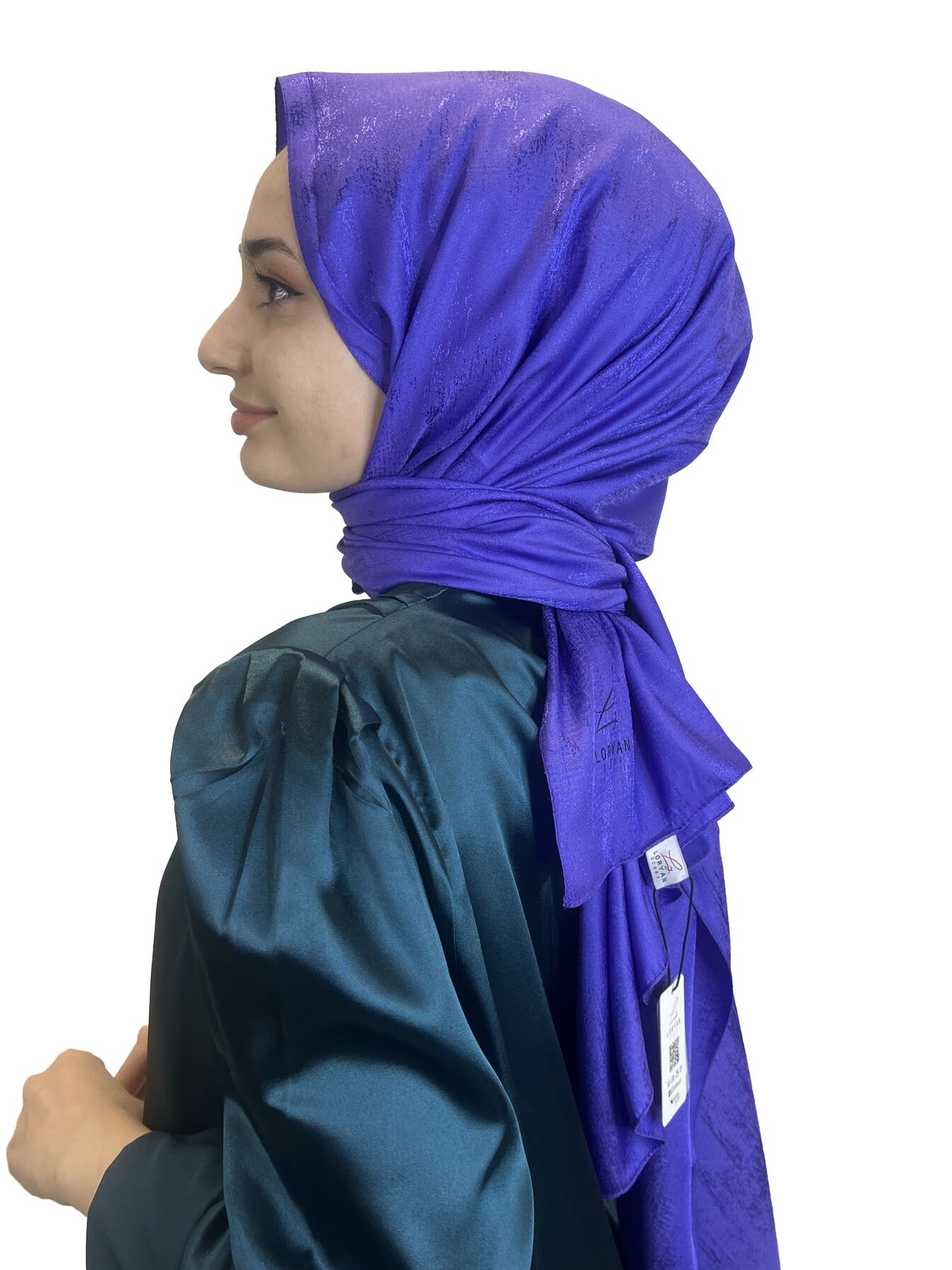Loryan Scarf Jakarlı Şal, Floş Jakar Cam Kırığı Desenli Şal 01074 MÜRDÜM
