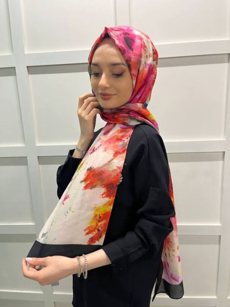 Siyane Scarf Flower Desen Şal 00802 SİYAH