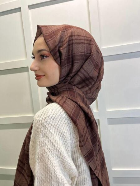 İpekevi Blend Şal - Küp Blok Yün İpek Karışımlı Şal 06506 KAHVE