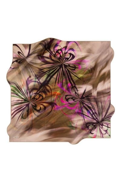 Aker Sura Silk Scarf - 2024-2025 Autumn Winter Patterned Silk Scarf 8898701 KHAKI