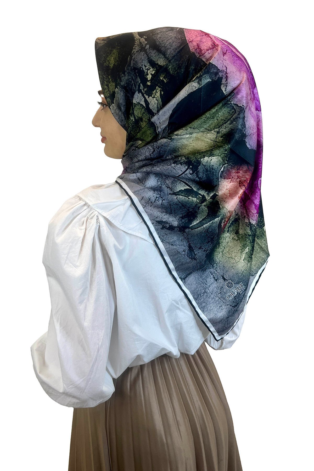 Quare Çiçek Desenli Rayon Eşarp 10701 LACİVERT