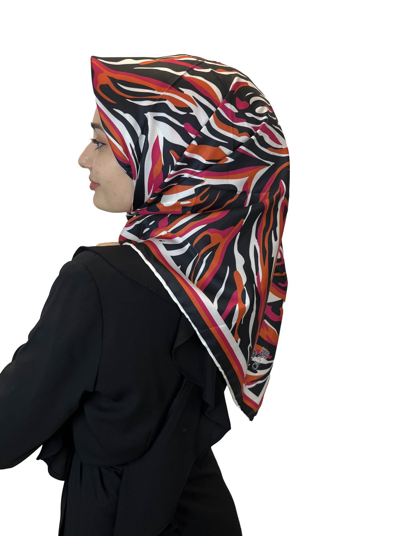 Quare Rayon Twill Scarf Patterned Rayon Scarf 1070 BLACK Fuchsia