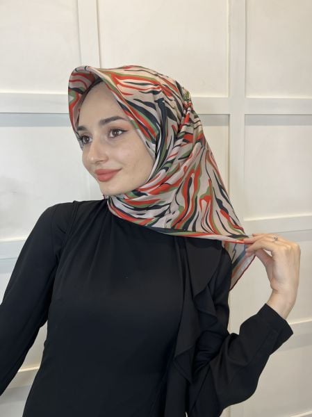 Quare Rayon Tivil Eşarp Desenli Rayon Eşarp 1070 VİZON