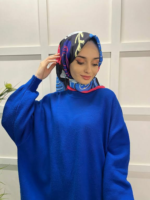 Eflatun Scarf Pamuklu (Cotton) Minimal Çiçek Desenli Eşarp 00747 FUŞYA