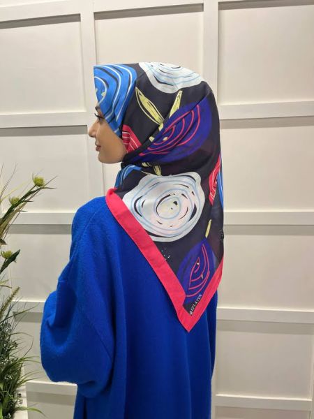 Lilac Scarf Cotton Minimal Floral Patterned Scarf 00747 Fuchsia