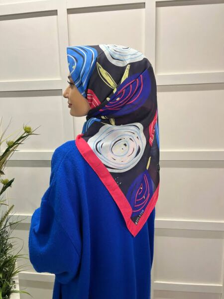  Eflatun Scarf Pamuklu (Cotton) Minimal Çiçek Desenli Eşarp 00747 FUŞYA