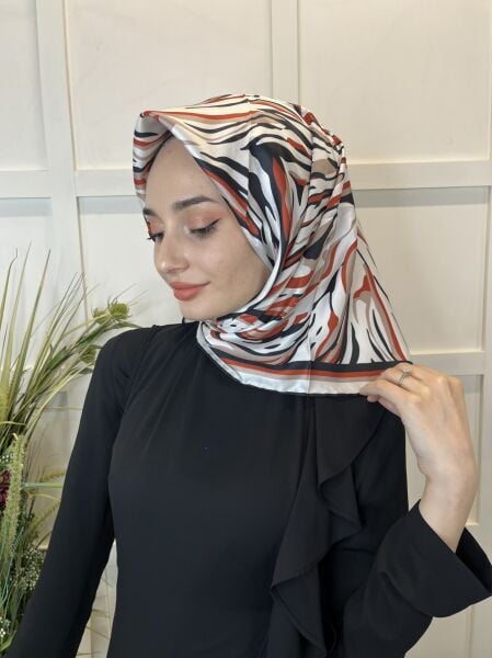 Quare Rayon Tivil Eşarp Desenli Rayon Eşarp 1070 KİREMİT