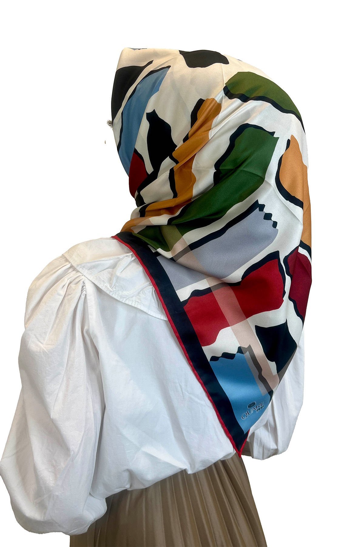 Quare Desenli Rayon Eşarp 01072 SİYAH KIRMIZI