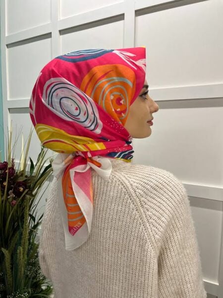 Lilac Scarf Cotton Minimal Floral Patterned Scarf 00747 WHITE