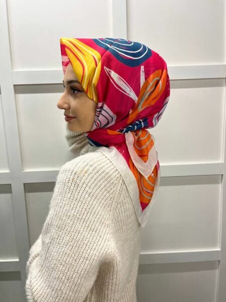 Lilac Scarf Cotton Minimal Floral Patterned Scarf 00747 WHITE