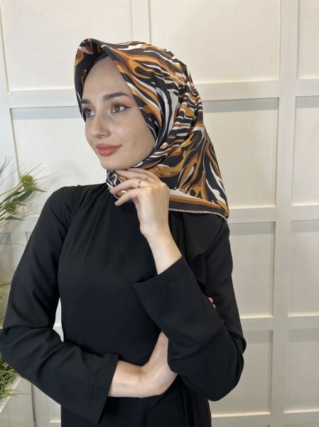 Quare Rayon Tivil Eşarp Desenli Rayon Eşarp 1070 KOYU SARI