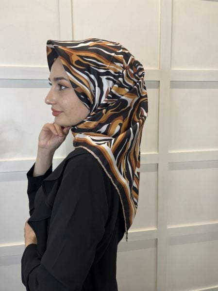 Quare Rayon Tivil Eşarp Desenli Rayon Eşarp 1070 KOYU SARI