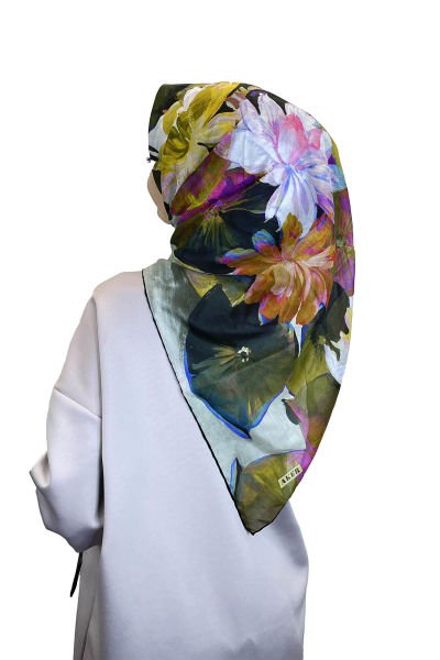 Aker Silk Cotton (Cotton) Summer Coolness Patterned Scarf 7759221 BLACK