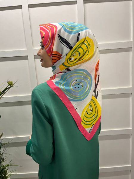  Eflatun Scarf Pamuklu (Cotton) Minimal Çiçek Desenli Eşarp 00747 PEMBE