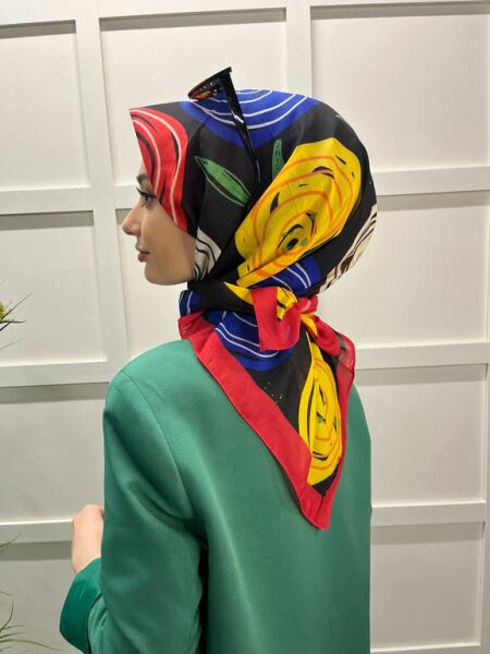  Eflatun Scarf Pamuklu (Cotton) Minimal Çiçek Desenli Eşarp 00747 KIRMIZI
