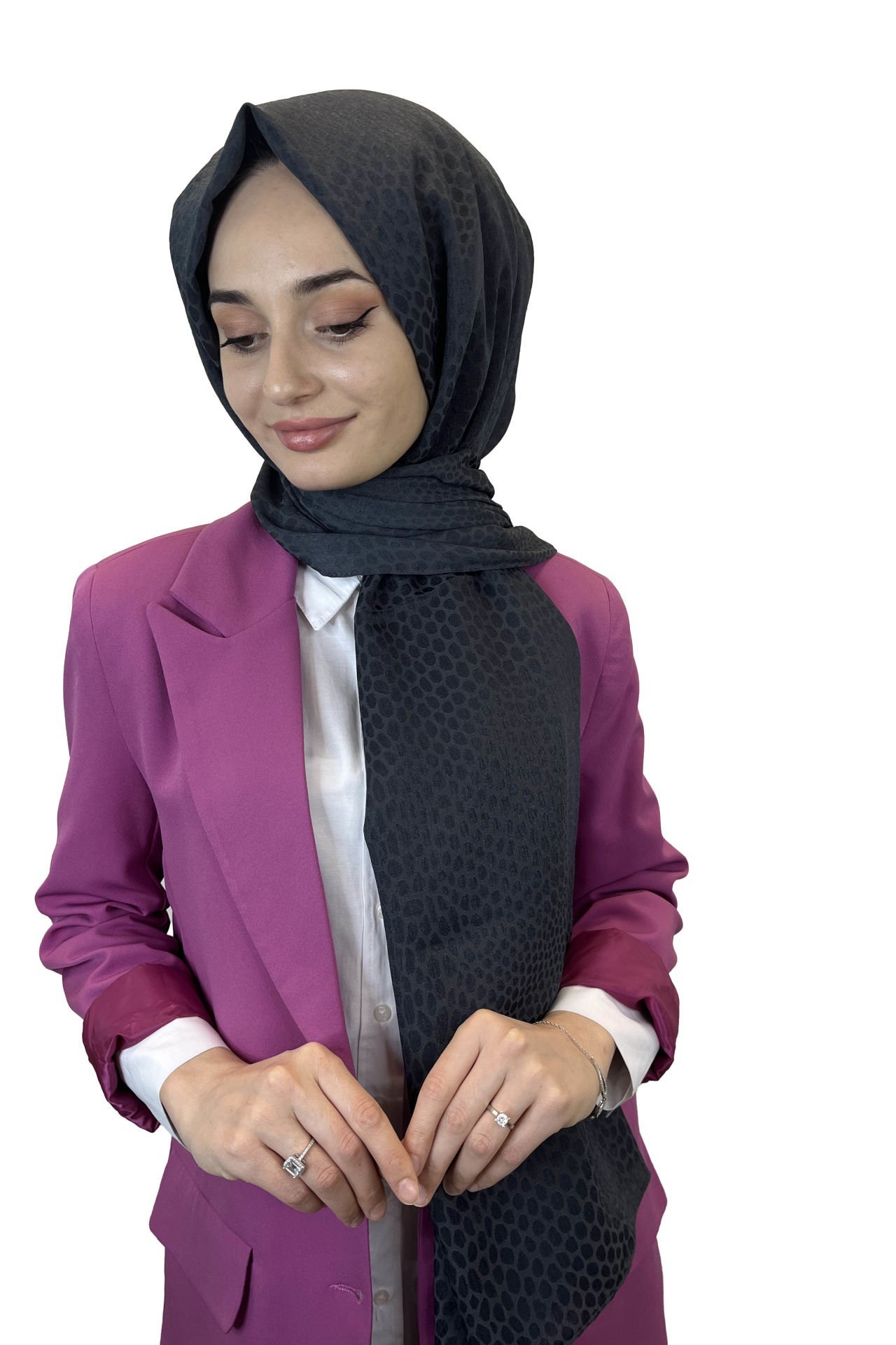 Harem Scarf Alisa Jakarlı Şal 01073 ANTRASİT