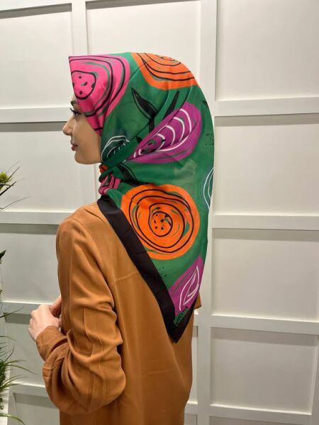 Lilac Scarf Cotton Minimal Floral Patterned Scarf 00747 GREEN