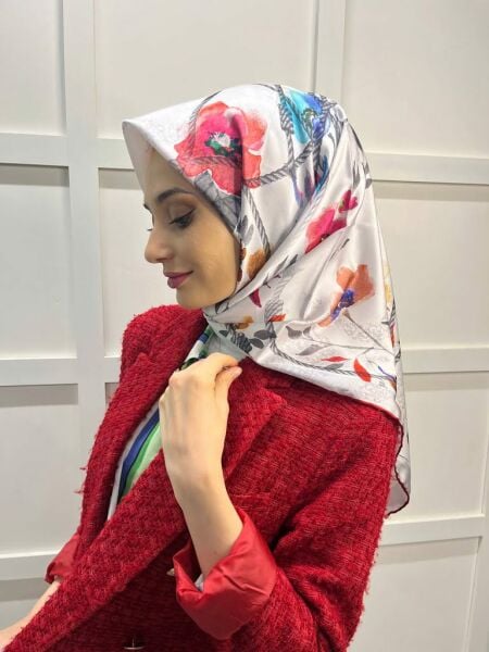 Pyramid Flower Pattern Rayon Scarf 00891 RED