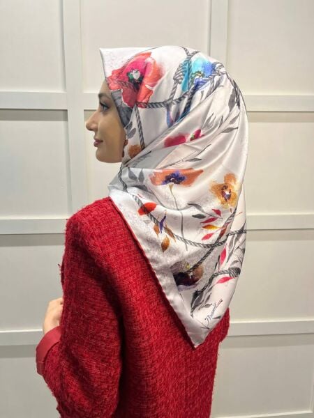 Pyramid Flower Pattern Rayon Scarf 00891 RED