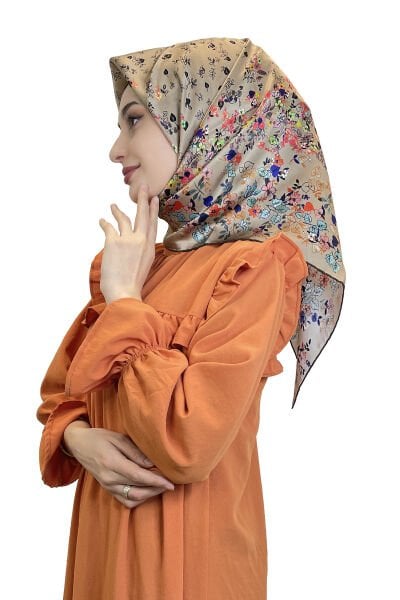 Aker Sura İpek Eşarp - 2024-2025 Sonbahar Kış Desenli İpek Eşarp 8931701 VİZON