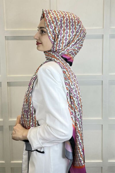 Quare Silky Shawl Geometric Patterned Stylish Hijab Shawl 01103 PINK