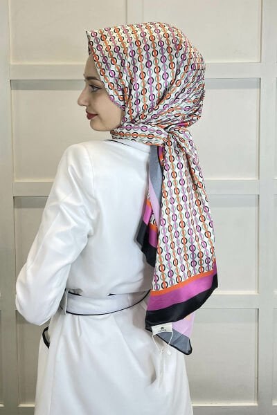 Quare Silky Shawl Geometric Patterned Stylish Hijab Shawl 01103 PINK