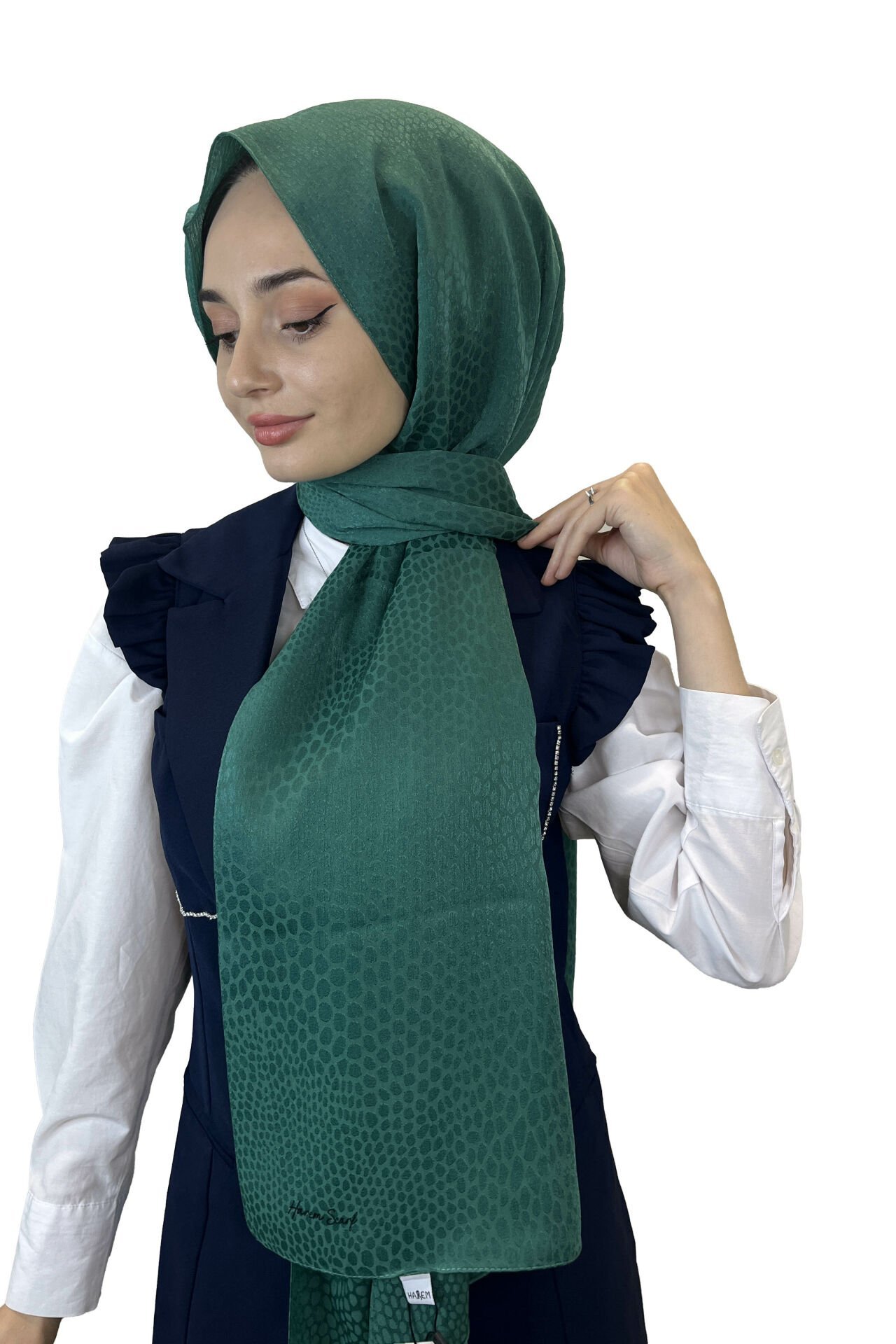 Harem Scarf Alisa Jacquard Shawl 01073 GREEN