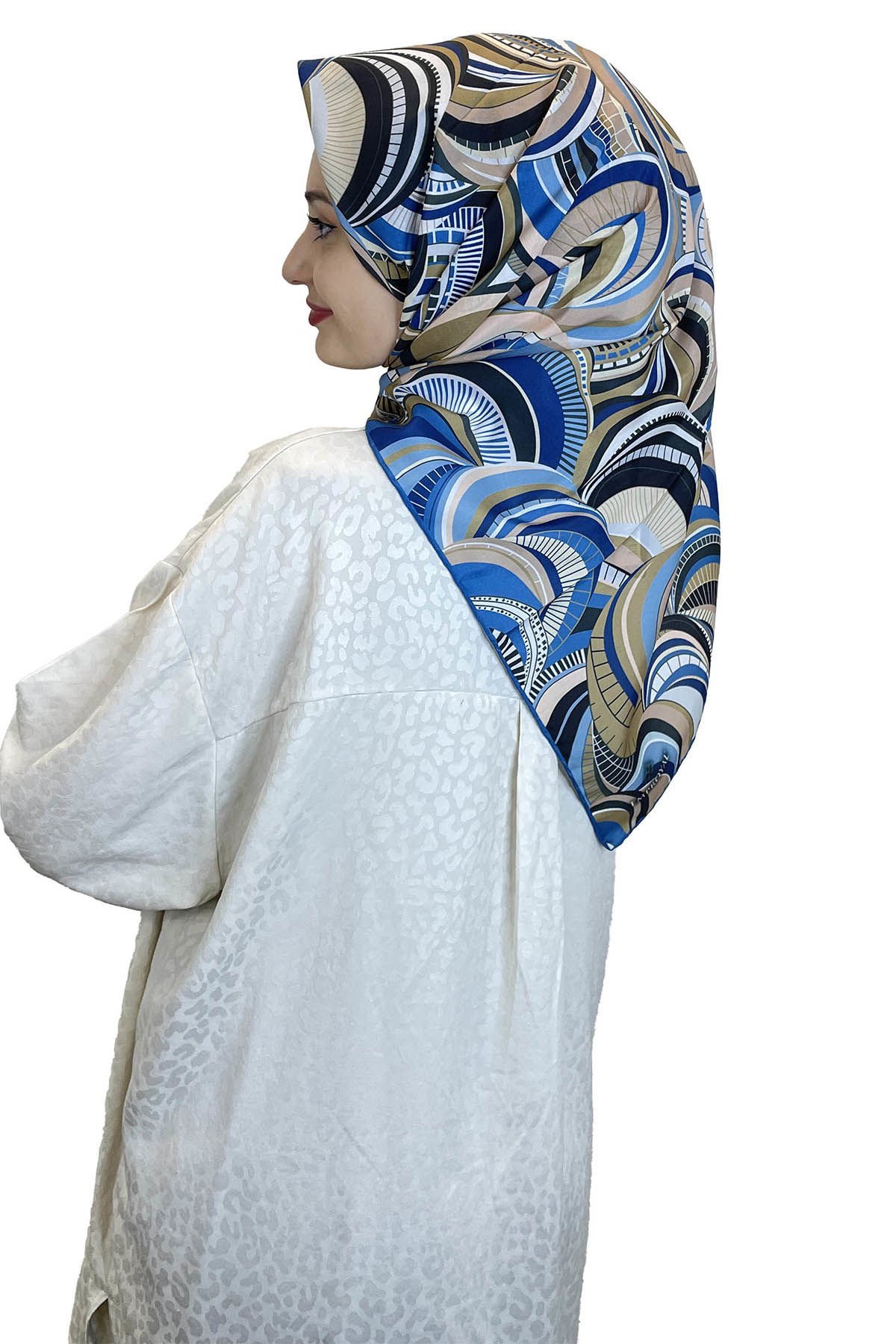 Shecarf Emproyal Patterned Cotton Soft Scarf 01093 INDIGO