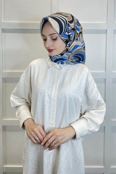 Shecarf Emproyal Patterned Cotton Soft Scarf 01093 INDIGO