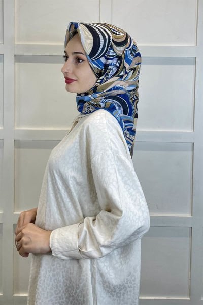 Shecarf Emproyal Patterned Cotton Soft Scarf 01093 INDIGO