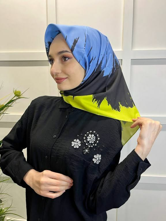 Magenta Scarf Digital Printing Colorful Rayon Scarf 00749 NEON YELLOW