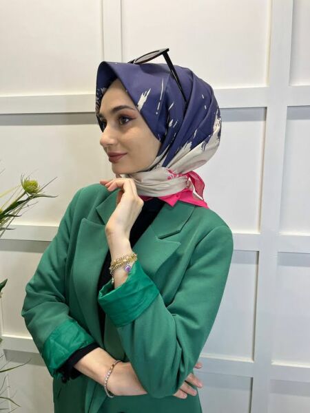  Eflatun Scarf Dijital Baskı Renkli Rayon Eşarp 00749 PEMBE