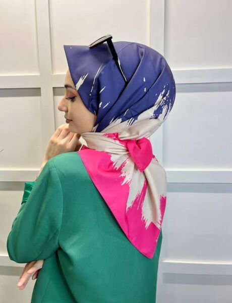  Eflatun Scarf Dijital Baskı Renkli Rayon Eşarp 00749 PEMBE