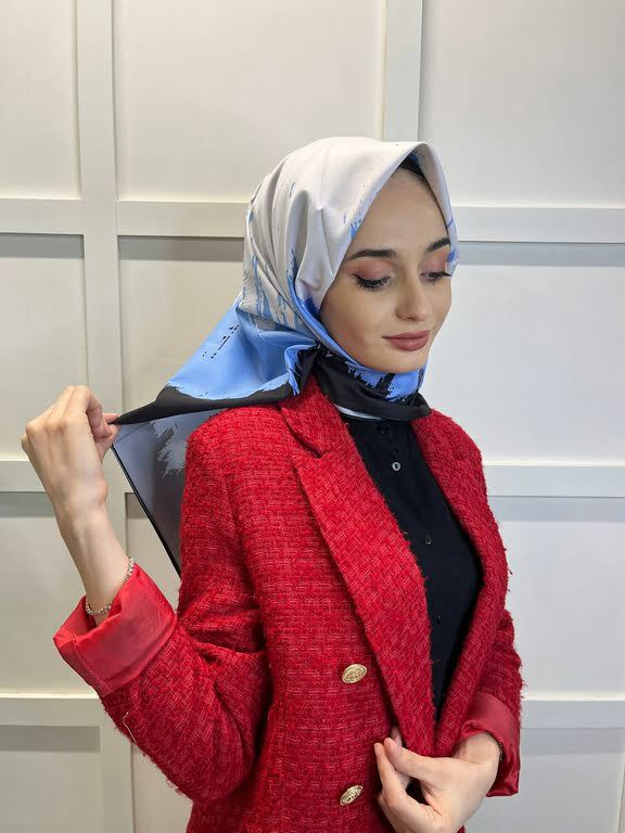 Eflatun Scarf Dijital Baskı Renkli Rayon Eşarp 00749 AÇIK MAVİ
