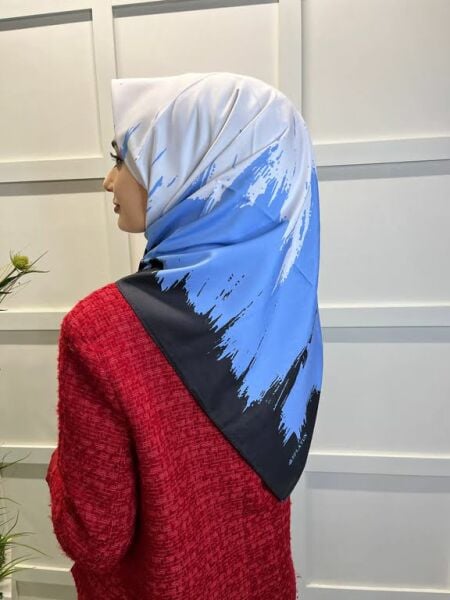 Eflatun Scarf Dijital Baskı Renkli Rayon Eşarp 00749 AÇIK MAVİ